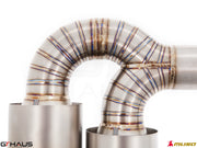 Premium stainless steel exhaust pipe with intricate welds designed for the Nissan R35 Skyline GT-R V6 Turbo Coupe.