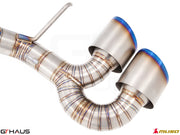 Premium performance exhaust system for Nissan R35 Skyline GT-R, featuring polished stainless steel tips and intricate welds.