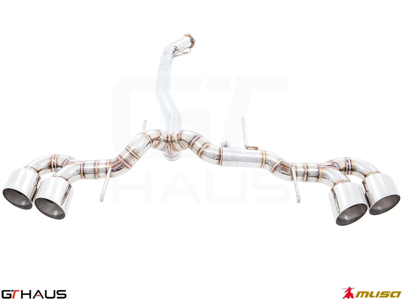 Premium performance exhaust system for Nissan R35 Skyline GT-R, featuring stainless steel construction and quad tips.