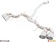 Premium performance exhaust system for Nissan R35 Skyline GT-R, featuring stainless steel construction and dual tips.