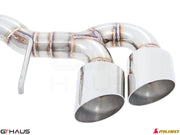 Premium exhaust system for Nissan R35 Skyline GT-R, featuring polished dual tips and high-quality stainless steel construction.