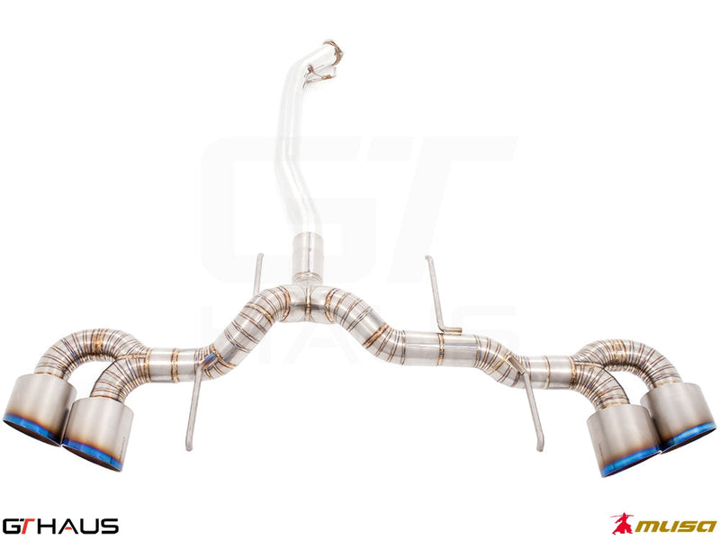 Premium exhaust system for Nissan R35 Skyline GT-R, featuring stainless steel construction and dual tips for enhanced performance.