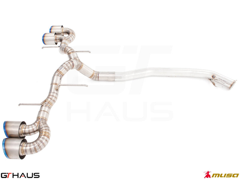 Premium exhaust system for Nissan R35 Skyline GT-R, featuring stainless steel construction and quad tips for enhanced performance.
