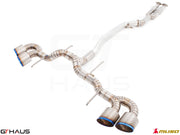 Premium performance exhaust system for Nissan R35 Skyline GT-R featuring stainless steel construction and dual tips.