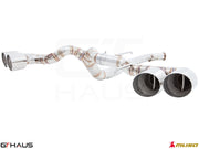 Premium performance exhaust system for Nissan R35 Skyline GT-R, featuring dual tips and high-quality stainless steel construction.