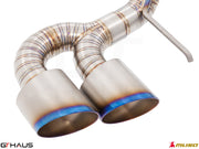 Premium exhaust system for Nissan R35 Skyline GT-R featuring dual titanium tips and high-performance design.