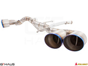 Premium performance exhaust system for Nissan R35 Skyline GT-R V6 Turbo Coupe, featuring dual tips and stainless steel construction.