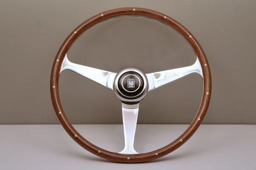 Nardi Classic Anni 50 Wood Steering Wheel 390mm with Mahogany w/ Rivets grip and Polished spokes — authentic Italian manufacture