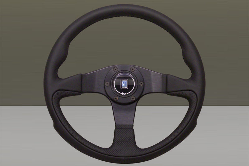 Nardi Challenge Steering Wheel 350mm with Black Leather grip and Black spokes — authentic Italian manufacture