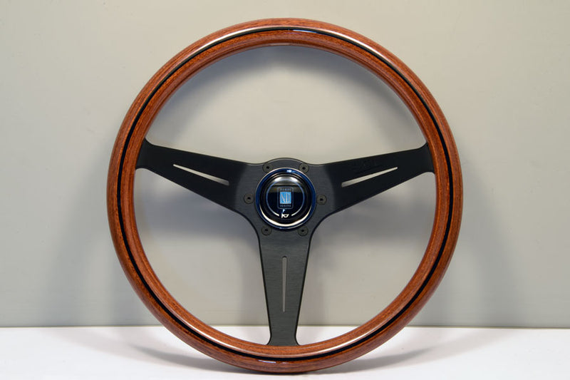 Nardi Classic Wood Deep Corn Steering Wheel 350mm with Mahogany grip and Black spokes — authentic Italian manufacture
