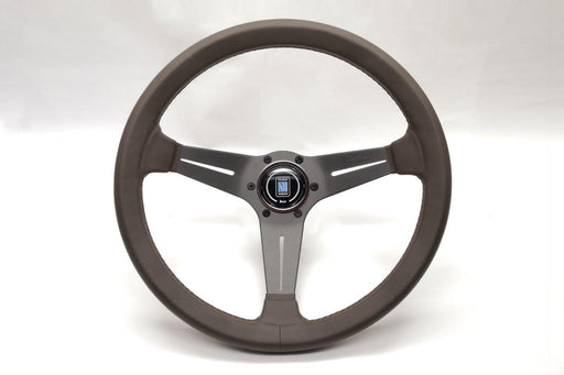 Nardi Deep Corn Revolution Steering Wheel 350mm with Brown Leather grip and Silver spokes — authentic Italian manufacture