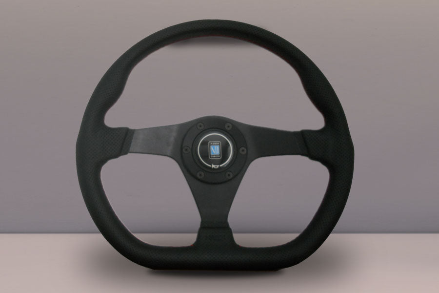 Nardi Gara Sport Steering Wheel 350mm with Perforated Leather grip and Black spokes — authentic Italian manufacture
