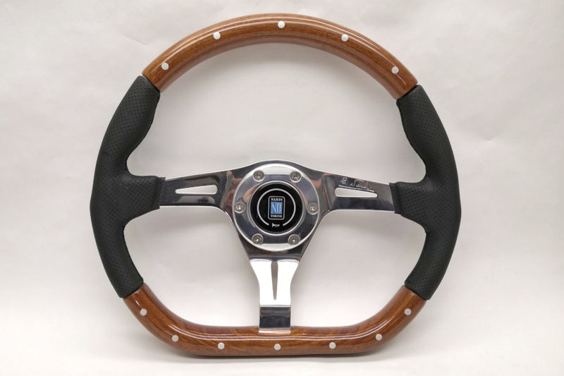 Nardi Kallista Steering Wheel 350mm with Wood & Perforated Leather grip and Polished spokes — authentic Italian manufacture