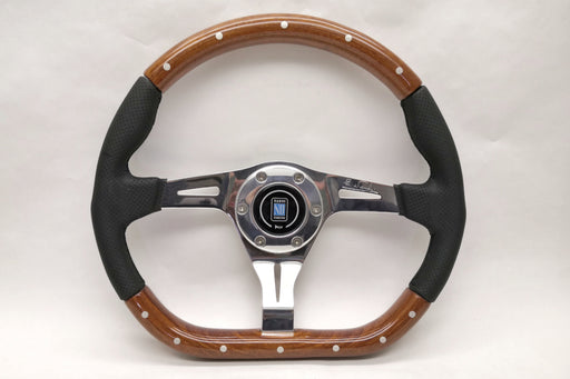 Nardi Kallista Steering Wheel 350mm with Wood & Perforated Leather grip and Polished spokes — authentic Italian manufacture