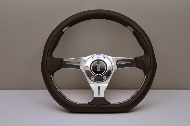 Nardi Kallista Metal Steering Wheel 350mm with Black Leather grip and Polished spokes — authentic Italian manufacture