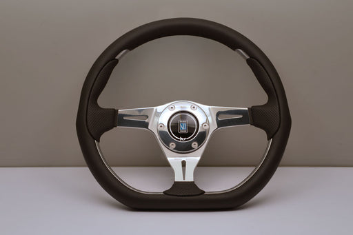 Nardi Kallista Metal Steering Wheel 350mm with Black Leather grip and Polished spokes — authentic Italian manufacture