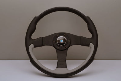 Nardi Leader 350mm Black Spoke Black & Gray Leather