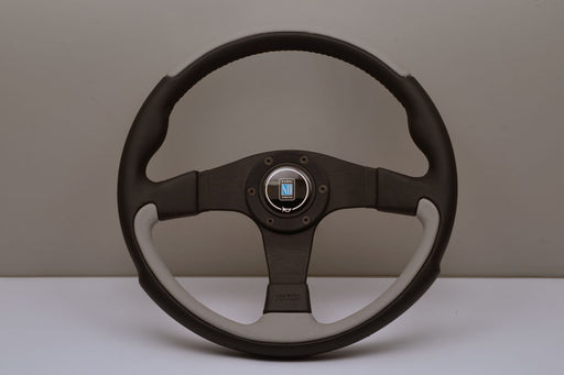 Nardi Leader Steering Wheel 350mm with Black & Gray Leather grip and Black spokes — authentic Italian manufacture