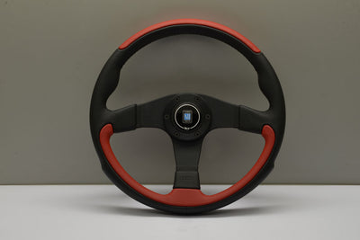 Nardi Leader 350mm Black Spoke Black & Red Leather