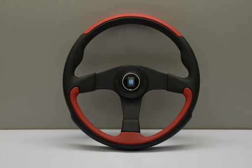 Nardi Leader Steering Wheel 350mm with Black & Red Leather grip and Black spokes — authentic Italian manufacture