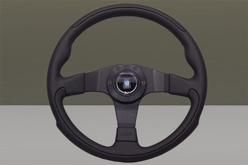 Nardi Leader Steering Wheel 350mm with Black Leather grip and Black spokes — authentic Italian manufacture