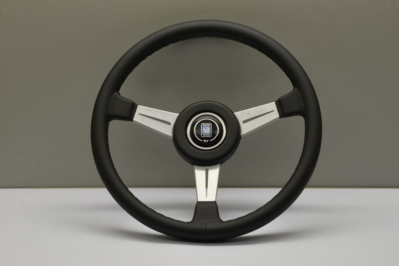 Nardi Classico Steering Wheel 365mm with Black Leather grip and Silver spokes — authentic Italian manufacture