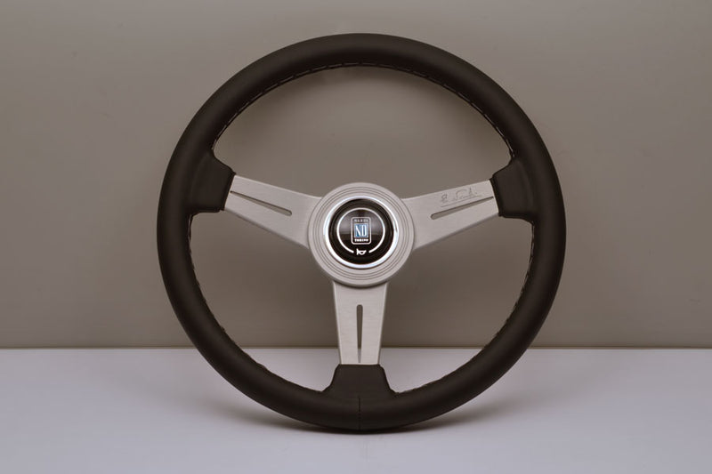 Nardi Classic Steering Wheel 330mm with Black Leather grip and Silver spokes — authentic Italian manufacture