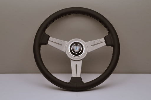 Nardi Classic Steering Wheel 340mm with Black Leather grip and Silver spokes — authentic Italian manufacture