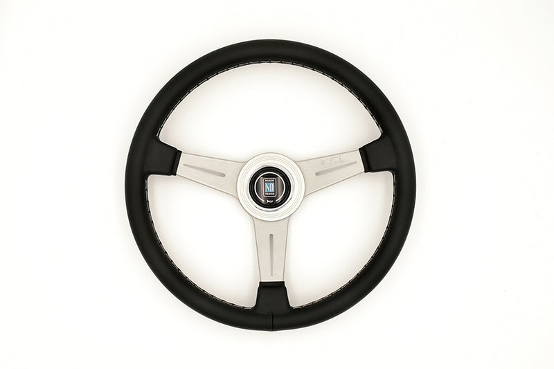 Nardi Classic Steering Wheel 360mm with Black Leather grip and Silver spokes — authentic Italian manufacture