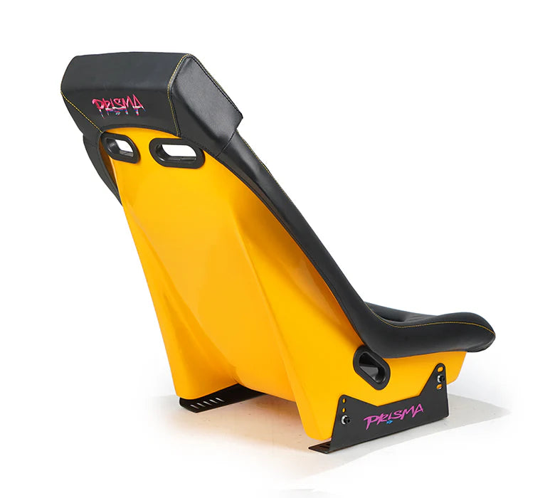 NRG GT Retro Bucket Seat - Black Vegan Leather Black Stitching Multicolor Fiberglass Back w/ Glitter