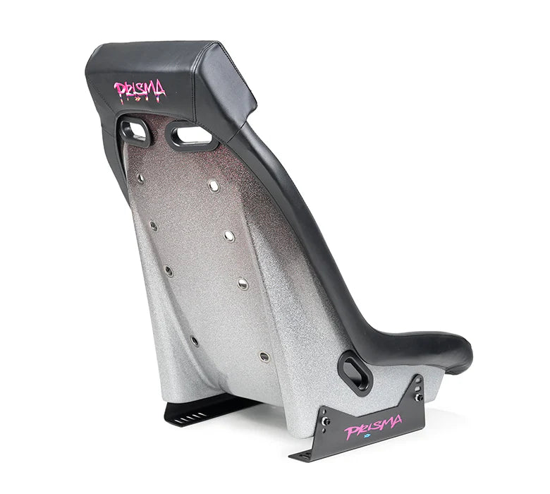 NRG GT Retro Bucket Seat - Black PVC Leather Black Stitching Multicolor Fiberglass Back w/ Glitter