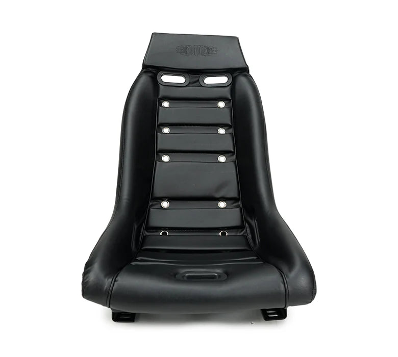 NRG GT Retro Bucket Seat Black PVC Leather Black Fiberglass w/ Madmike Logo