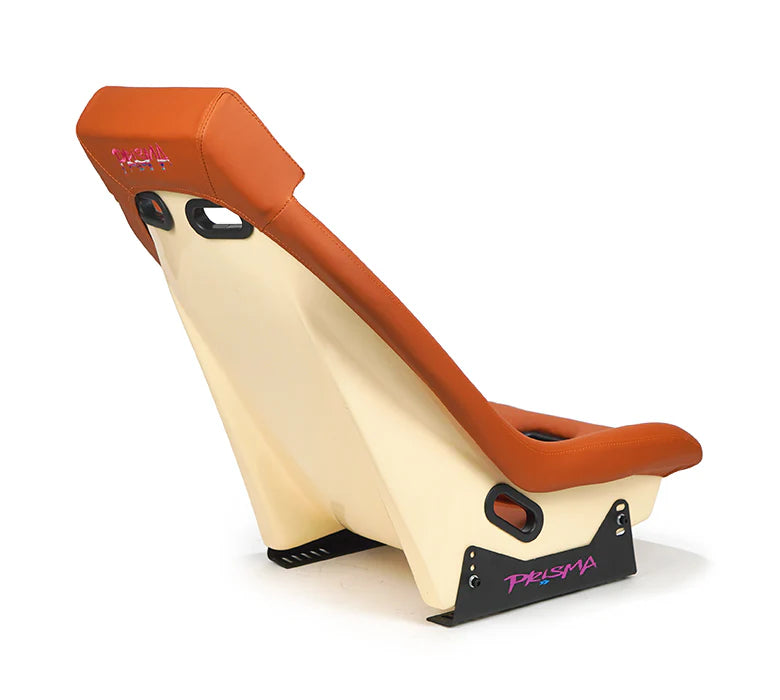 NRG GT Retro Bucket Seat - Brown PVC Leather Brown Stitching Off-White Fiberglass Back