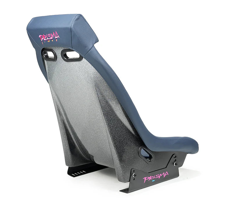 NRG GT Retro Bucket Seat - Navy PVC Leather Navy Stitching Silver Fiberglass Back w/ Glitter