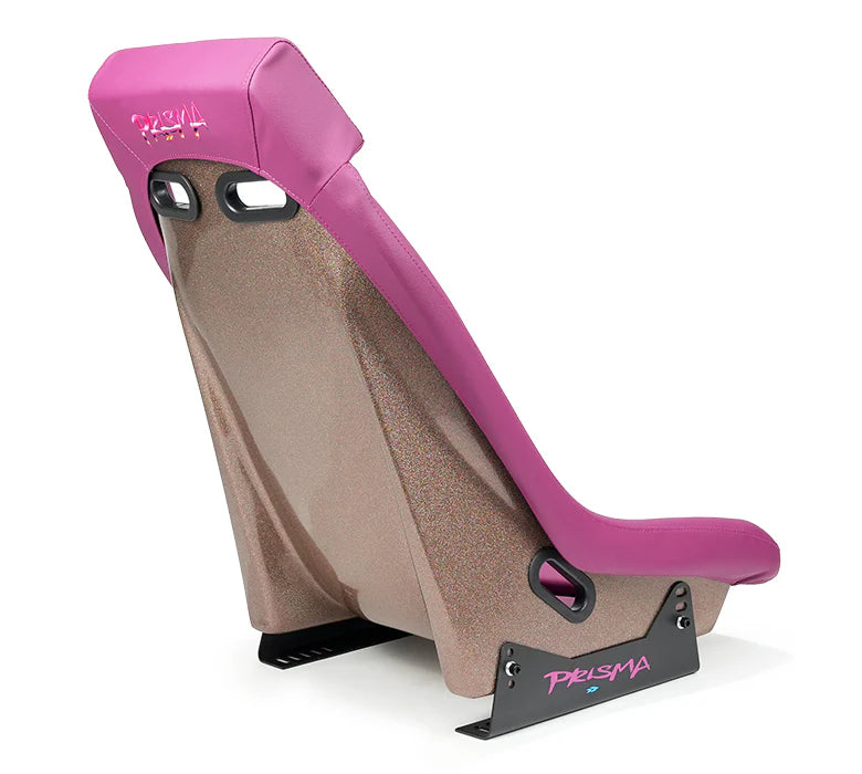 NRG GT Retro Bucket Seat - Wine PVC Leather Wine Stitching Rose Gold Fiberglass Back w/ Glitter