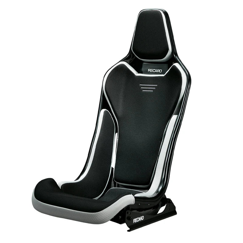 Black and gray car seat with 'Recaro' branding on a white background