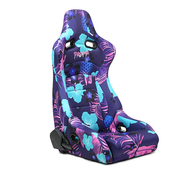 NRG Prisma Lab bucket seats with ergonomic bolstering and unique patterns Pina