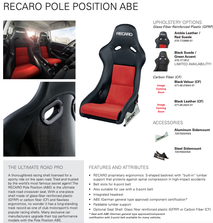 Recaro Pole Position ABE Seat - Ambla Leather/Red Suede