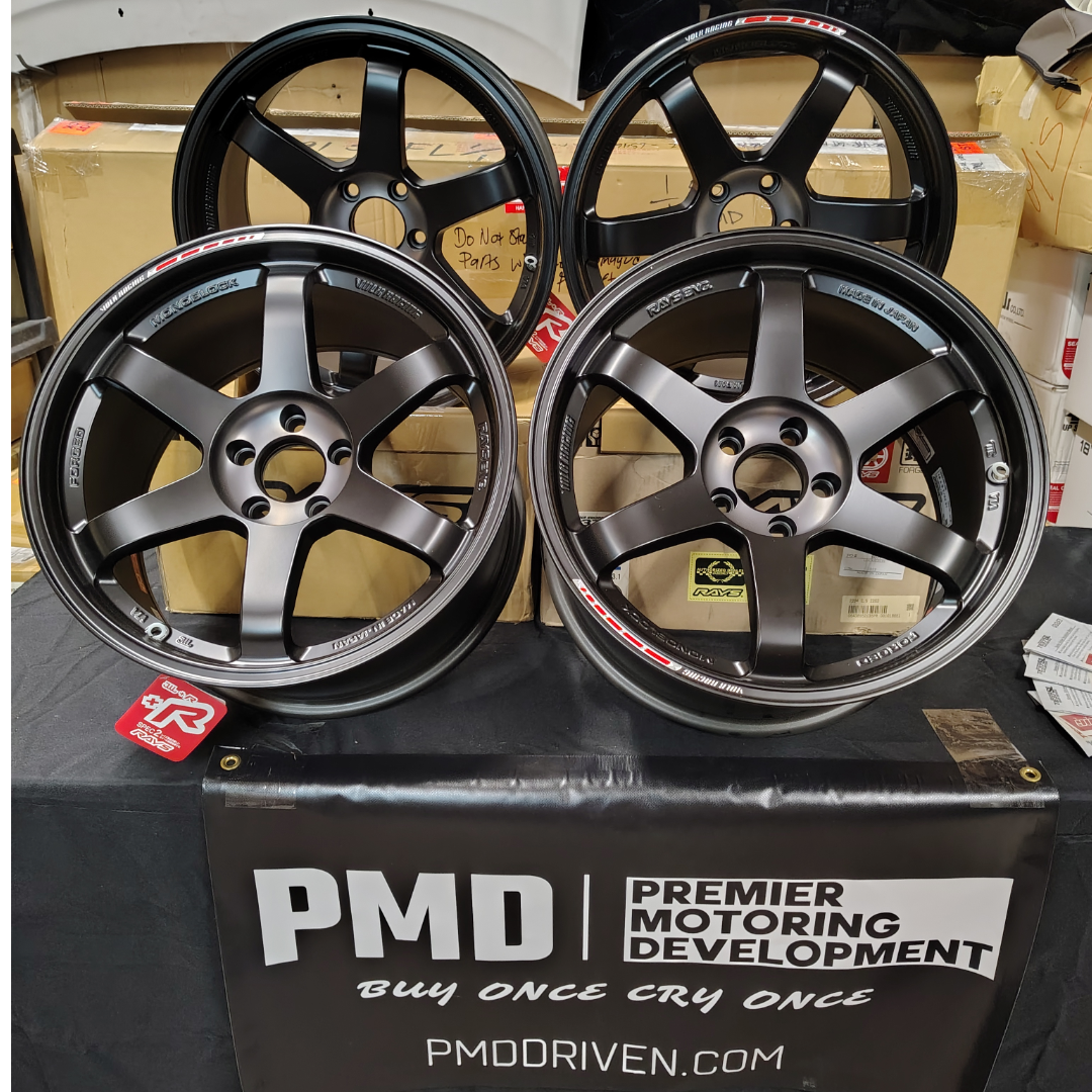 Volk Racing TE37 SL Red Dot Edition 18x9.5 +21 5x112 – Pressed Black – Clearance Set