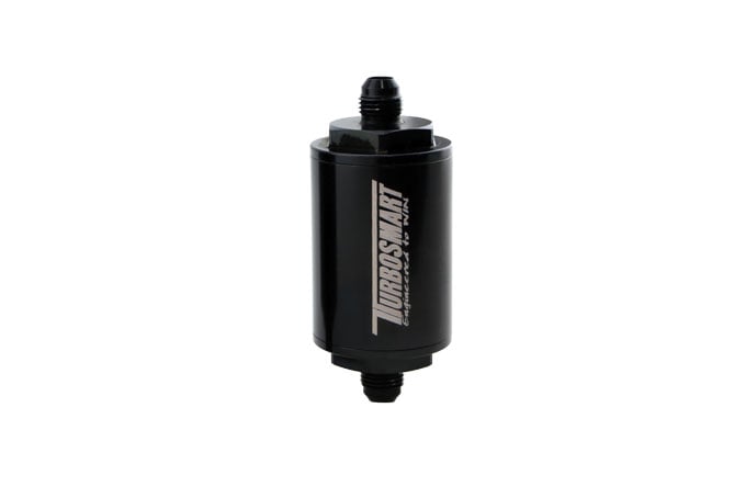Turbosmart FPR Billet Inline Fuel Filter 1.75in OD 3.825in Length AN-6 Male Inlet - Black