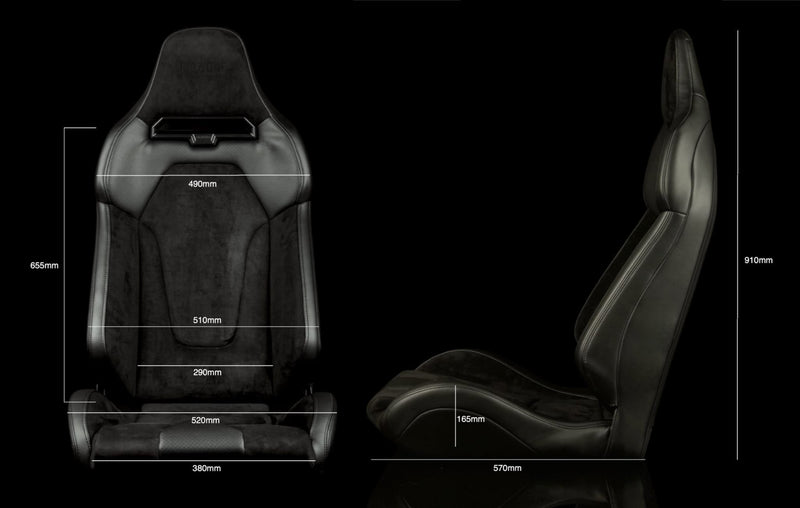 BRAUM Viper-X Fixed Back Bucket Seat - dimensions and reference diagram