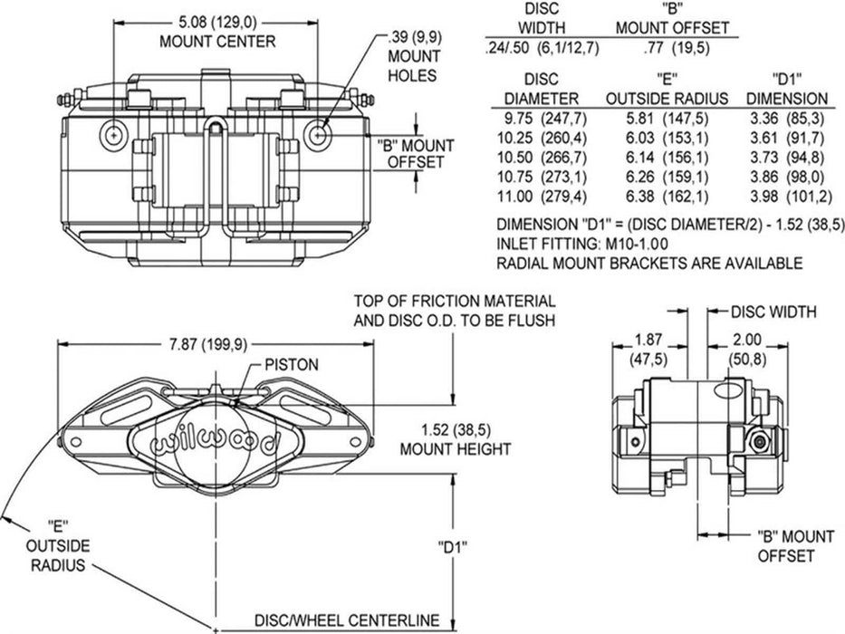 Wilwood ST PL2R Caliper 1.75 .25-.50 Rotor L/H