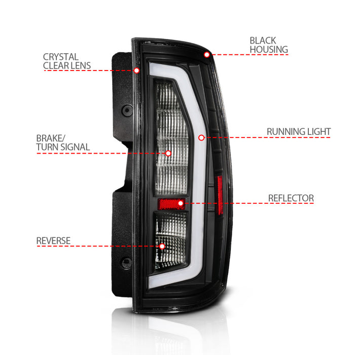 Anzo 07-14 Chevrolet Suburban / 07-14 GMC Yukon Black Full LED Tail Light Plank Style w/ Clear Lens