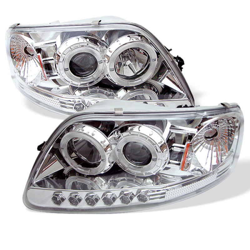 Spyder Ford F150 97-0 Projector - LED Halo Amber Reflctr LED Chrome PRO-YD-FF15097-1P-AM-C