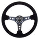 NRG Reinforced Steering Wheel (350mm / 3in. Deep) Blk Suede/Blk Stitch w/Black Circle Cutout Spokes