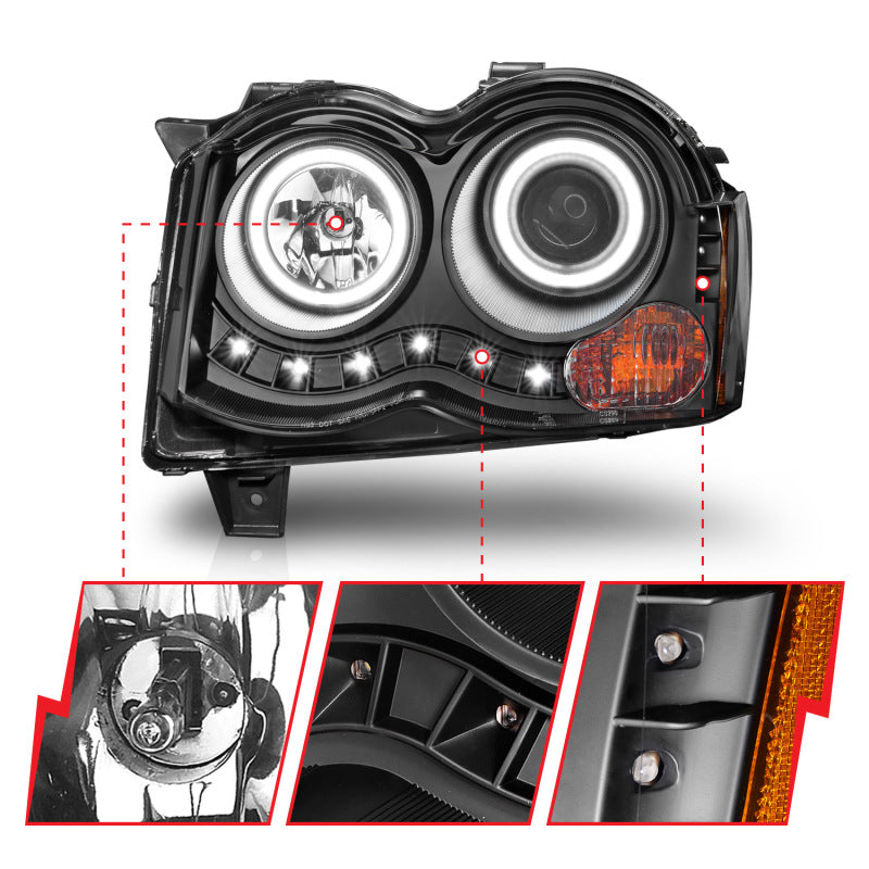 ANZO 2008-2010 Jeep Grand Cherokee Projector Headlights w/ Halo Black (CCFL)