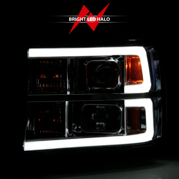 ANZO 2007-2013 GMC Sierra 1500 Projector Headlight Plank Style Chrome w/ Clear Lens Amber