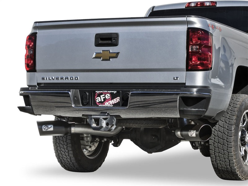 aFe LARGE Bore HD 4in Dual DPF-Back SS Exhaust w/Black Tip 16-17 GM Diesel Truck V8-6.6L (td) LML