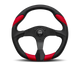 Momo Quark Steering Wheel 350 mm - Black Poly/Black Spokes/Red Inserts