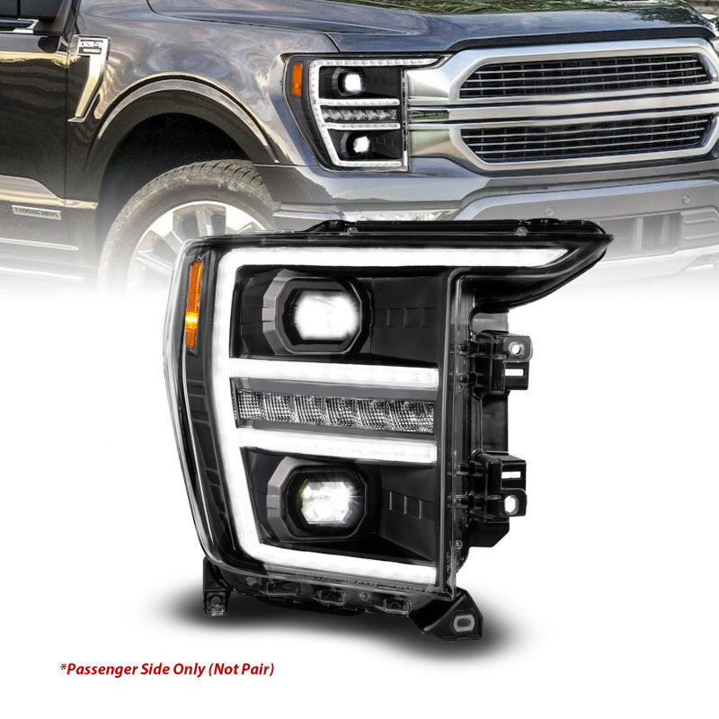 Anzo 21-23 Ford F150 LED Projector Headlight w/Switchback+Sequential - Black (Passenger Side Only)